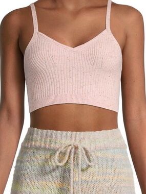 LoveShackFancy Pale Pink Ribbed V-Neck Crop Camisole